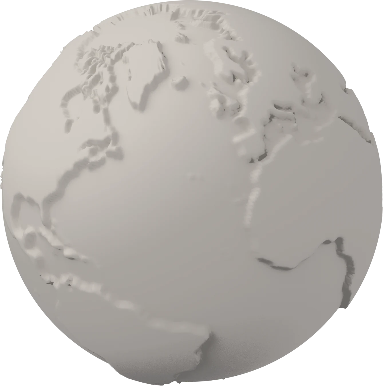Clay model of a globe with raised continents.